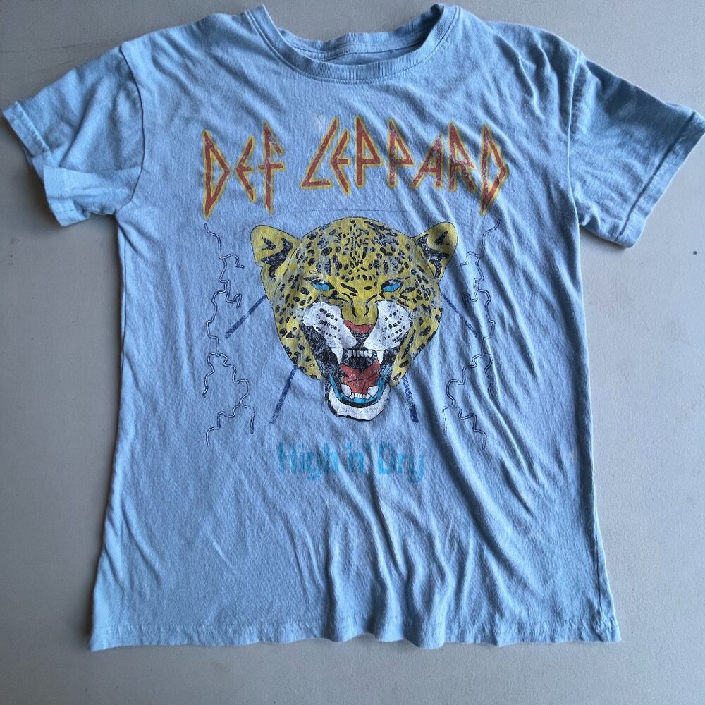Def Leppard High 'n' Dry Blue 100% Cotton Band Tee Size Small